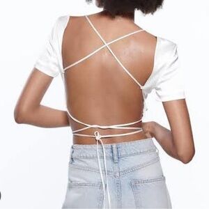 ZARA White Crisscross Back Tie-Detail Women's Top